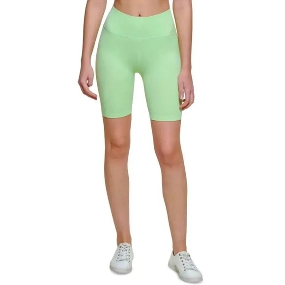 Calvin Klein Lime Green High-Rise Ribbed Bike Short - Picture 1 of 5